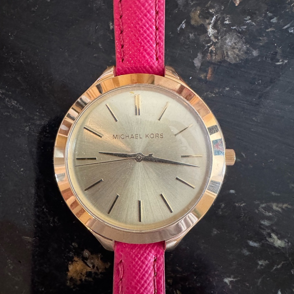 Michael Kors Gold-Tone Watch with Pink Strap
